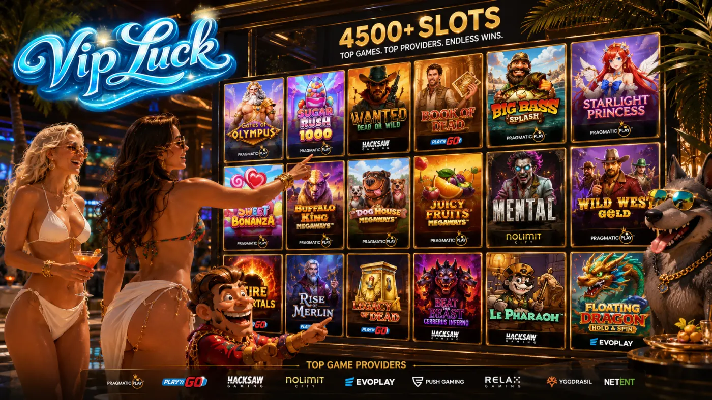 Kolekcja ponad 4500 slotów w VipLuck — Gates of Olympus, Sugar Rush, Book of Dead i inne